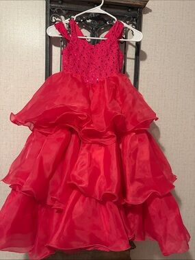 Girls Red Sequin Bodice Layered Tulle Formal Dress